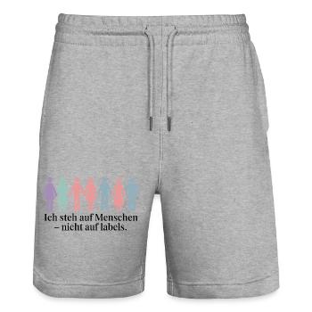 I like people – not labels - Stanley/Stella Trainer Unisex Organic Jogging Shorts - heather grey - Front - Nik (191cm) & Marisol (170cm)