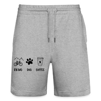 Cyclist Dog Coffee - Stanley/Stella Trainer Unisex Organic Jogging Shorts - heather grey - Front - Nik (191cm) & Marisol (170cm)