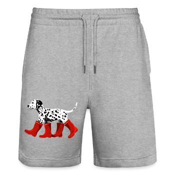 Dalmatiner mit roten Stiefeln - Stanley/Stella Unisex Bio Joggingshorts Trainer  - Grau meliert - Vorne - Nik (191cm) & Marisol (170cm)