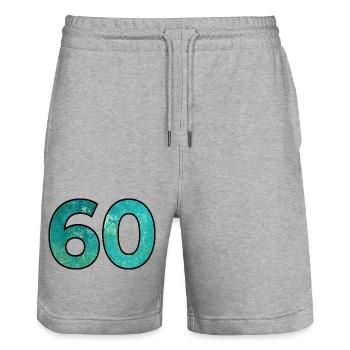 Number 60 - 60th Birthday - Stanley/Stella Trainer Unisex Organic Jogging Shorts - heather grey - Front - Nik (191cm) & Marisol (170cm)