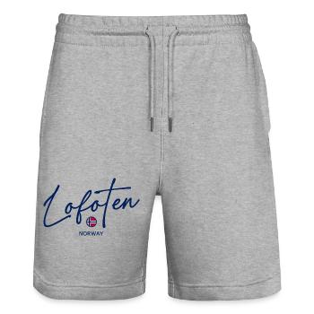 Lofoten - Norway Flag - Norge - Norwegen - Stanley/Stella Trainer Unisex Organic Jogging Shorts - heather grey - Front - Nik (191cm) & Marisol (170cm)
