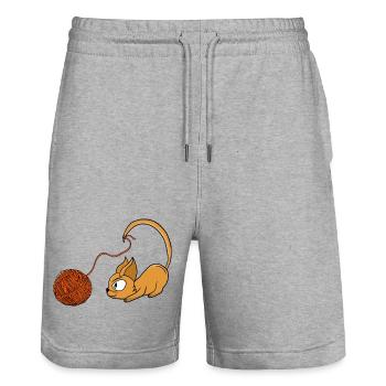 Un fil orange joueur qui poursuit un chat - Short de jogging bio TRAINER Stanley/Stella unisexe - gris chiné - Devant - Nik (191cm) & Marisol (170cm)