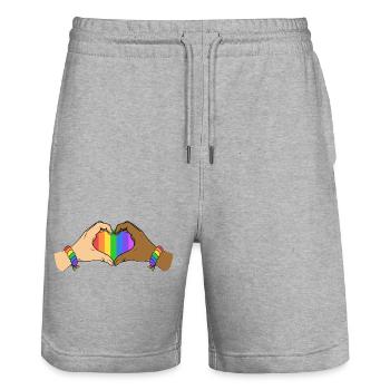 Pride Heart Hands Unity Rainbow Love Support Art - Stanley/Stella Trainer Unisex Organic Jogging Shorts - heather grey - Front - Nik (191cm) & Marisol (170cm)