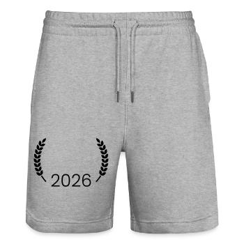 2026 kranz - Stanley/Stella Unisex Bio Joggingshorts Trainer  - Grau meliert - Vorne - Nik (191cm) & Marisol (170cm)