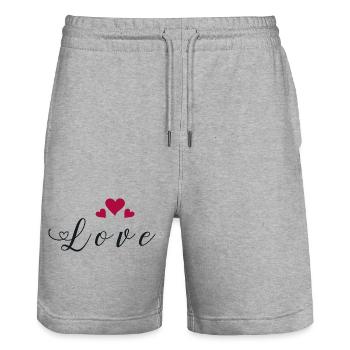 Love Heart Passion Feelings Declaration of Love - Stanley/Stella Trainer Unisex Organic Jogging Shorts - heather grey - Front - Nik (191cm) & Marisol (170cm)