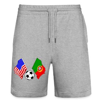 Football Portugal vs USA - Short de jogging bio TRAINER Stanley/Stella unisexe - gris chiné - Devant - Nik (191cm) & Marisol (170cm)