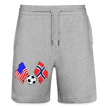 Football Norway vs USA - Stanley/Stella Trainer Unisex Organic Jogging Shorts - heather grey - Front - Nik (191cm) & Marisol (170cm)