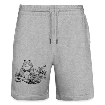 OFFICE CAT - Stanley/Stella Trainer Unisex Organic Jogging Shorts - heather grey - Front - Nik (191cm) & Marisol (170cm)
