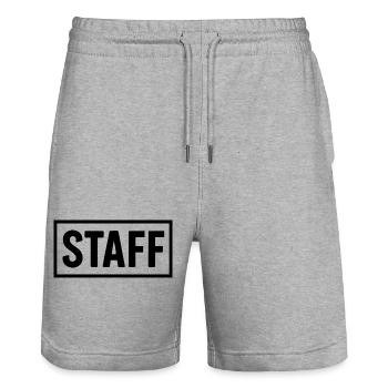 Chemise minimaliste STAFF – Club & Équipe d’événements - Short de jogging bio TRAINER Stanley/Stella unisexe - gris chiné - Devant - Nik (191cm) & Marisol (170cm)