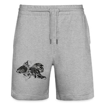 Fish - Stanley/Stella Trainer Unisex Organic Jogging Shorts - heather grey - Front - Nik (191cm) & Marisol (170cm)