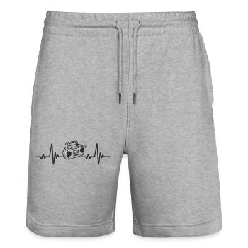 Boombox Radio Ghetto Blaster Musik Rhythmus Herz - Stanley/Stella Unisex Bio Joggingshorts Trainer  - Grau meliert - Vorne - Nik (191cm) & Marisol (170cm)