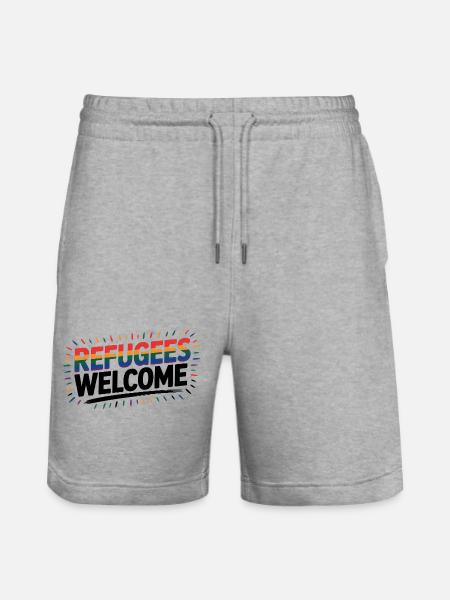 Refugees Welcome - Cool Pride Logo - Stanley/Stella Trainer Unisex Organic Jogging Shorts - heather grey