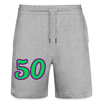 50. 50 ANS. 50e ANNIVERSAIRE. ANNIVERSAIRE 50 ANS. - Short de jogging bio TRAINER Stanley/Stella unisexe - gris chiné - Devant - Nik (191cm) & Marisol (170cm)