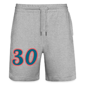 30. 30 ANS. 30e ANNIVERSAIRE. ANNIVERSAIRE 30 ANS. - Short de jogging bio TRAINER Stanley/Stella unisexe - gris chiné - Devant - Nik (191cm) & Marisol (170cm)