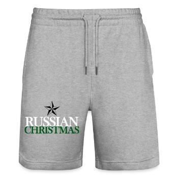 Russische Weihnacht Schriftzug - Stanley/Stella Unisex Bio Joggingshorts Trainer  - Grau meliert - Vorne - Nik (191cm) & Marisol (170cm)