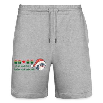 Weihnachtsgruß Oma und Opa - Stanley/Stella Unisex Bio Joggingshorts Trainer  - Grau meliert - Vorne - Nik (191cm) & Marisol (170cm)