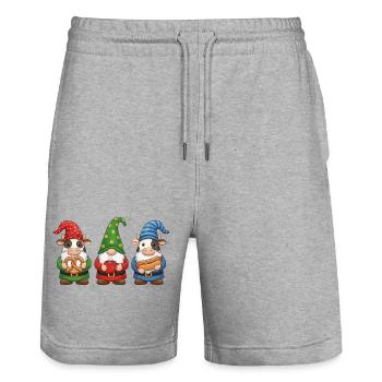 Kuh Merry Christmas Weihnachten Coole  - Stanley/Stella Unisex Bio Joggingshorts Trainer  - Grau meliert - Vorne - Nik (191cm) & Marisol (170cm)