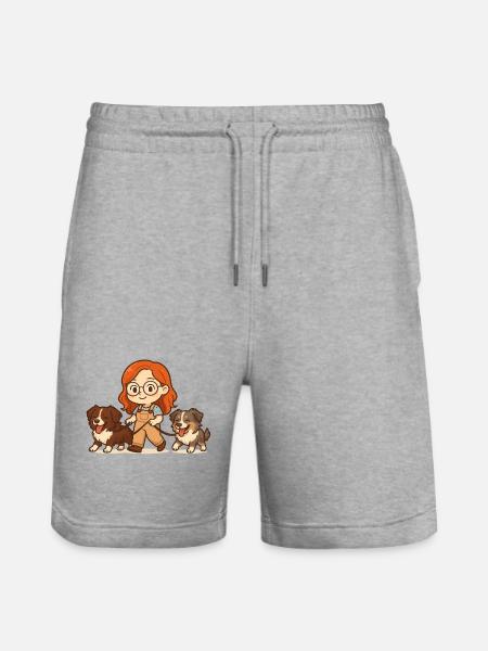 Skyblue with misha and moon - Stanley/Stella Trainer Unisex Organic Jogging Shorts - heather grey