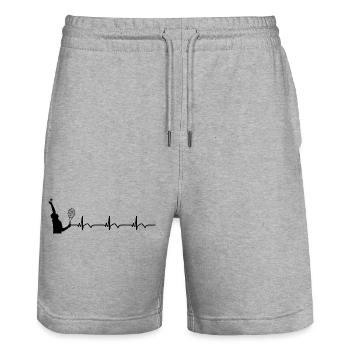 Joueur de tennis ECG Battement de cœur Rythme cardiaque - Short de jogging bio TRAINER Stanley/Stella unisexe - gris chiné - Devant - Nik (191cm) & Marisol (170cm)
