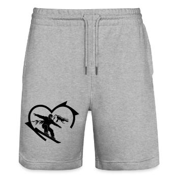 Snowboarder mit Bergpanorama und Herz  - Stanley/Stella Unisex Bio Joggingshorts Trainer  - Grau meliert - Vorne - Nik (191cm) & Marisol (170cm)