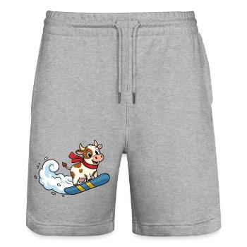 Snowboard Kuh Cartoon Lustige Winterkuh - Stanley/Stella Unisex Bio Joggingshorts Trainer  - Grau meliert - Vorne - Nik (191cm) & Marisol (170cm)