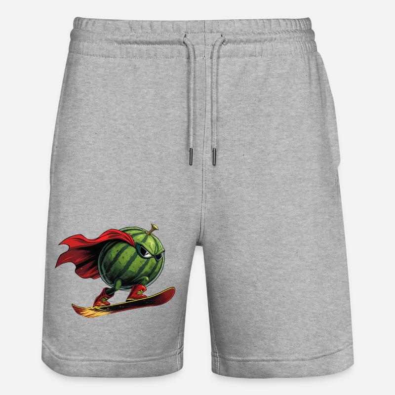 Superheld Wassermelone Auf Snowboard Action - Stanley/Stella Unisex Bio Joggingshorts Trainer  - Grau meliert