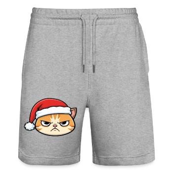 Genervte Katze mit Weihnachtsmütze - Stanley/Stella Unisex Bio Joggingshorts Trainer  - Grau meliert - Vorne - Nik (191cm) & Marisol (170cm)
