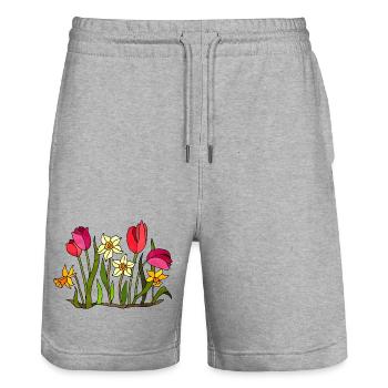 Blumen - Stanley/Stella Unisex Bio Joggingshorts Trainer  - Grau meliert - Vorne - Nik (191cm) & Marisol (170cm)
