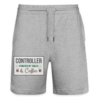 Controller Powered by Tables & Coffee - Stanley/Stella Trainer Unisex Organic Jogging Shorts - heather grey - Front - Nik (191cm) & Marisol (170cm)