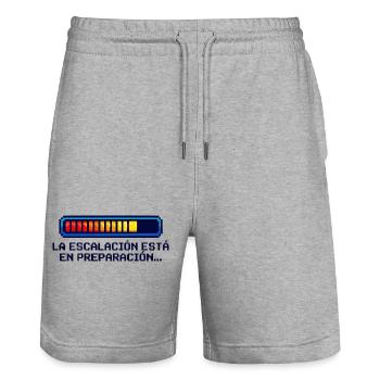 Eskalations Shirt Nerd Geek Español - Stanley/Stella Unisex Bio Joggingshorts Trainer  - Grau meliert - Vorne - Nik (191cm) & Marisol (170cm)
