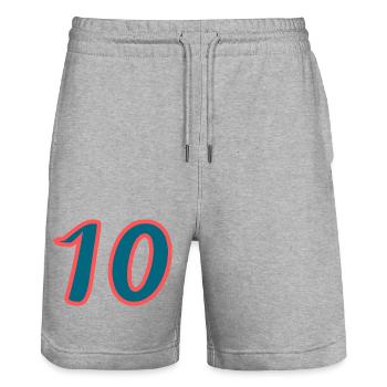 10. 10 YEARS. 10th ANNIVERSARY. 10 YEAR ANNIVERSARY. - Stanley/Stella Trainer Unisex Organic Jogging Shorts - heather grey - Front - Nik (191cm) & Marisol (170cm)