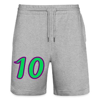 10. 10 YEARS. 10th ANNIVERSARY. 10 YEAR ANNIVERSARY. - Stanley/Stella Trainer Unisex Organic Jogging Shorts - heather grey - Front - Nik (191cm) & Marisol (170cm)