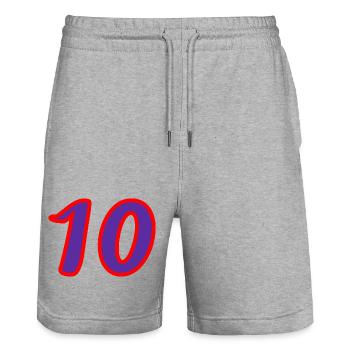 10. 10 YEARS. 10th ANNIVERSARY. 10 YEAR ANNIVERSARY. - Stanley/Stella Trainer Unisex Organic Jogging Shorts - heather grey - Front - Nik (191cm) & Marisol (170cm)