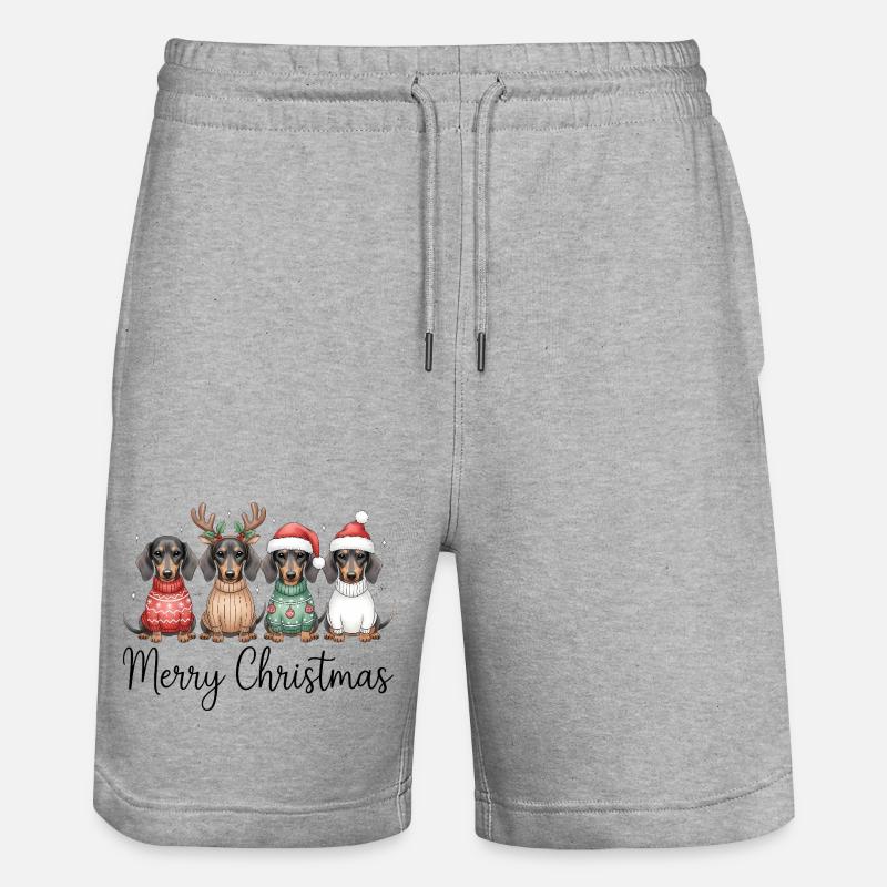 Vier Dackel, Dachshunde in Weihnachtspullover - Stanley/Stella Unisex Bio Joggingshorts Trainer  - Grau meliert