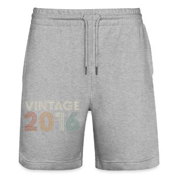 2016 Vintage Rétro Cadeau d’anniversaire - Short de jogging bio TRAINER Stanley/Stella unisexe - gris chiné - Devant - Nik (191cm) & Marisol (170cm)