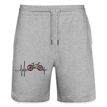 Radrad, Radsport Straßenherzrhythmus - Stanley/Stella Unisex Bio Joggingshorts Trainer  - Grau meliert - Vorne - Nik (191cm) & Marisol (170cm)