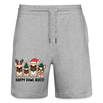 Joyeuse Dowl Irats Drôles Bouledogues Français - Short de jogging bio TRAINER Stanley/Stella unisexe - gris chiné - Devant - Nik (191cm) & Marisol (170cm)
