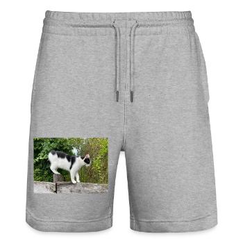 Équilibreur à cathol sur poteau en bois - Short de jogging bio TRAINER Stanley/Stella unisexe - gris chiné - Devant - Nik (191cm) & Marisol (170cm)