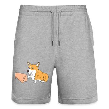 Cute Corgi Dog Fist Bump Paw Greeting Funny Pet - Stanley/Stella Trainer Unisex Organic Jogging Shorts - heather grey - Front - Nik (191cm) & Marisol (170cm)