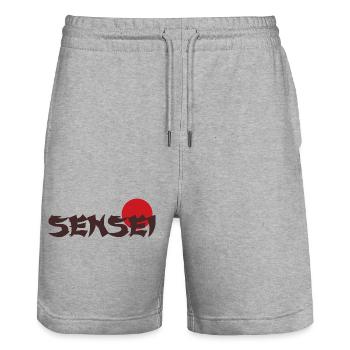 Sensei Text japon - Short de jogging bio TRAINER Stanley/Stella unisexe - gris chiné - Devant - Nik (191cm) & Marisol (170cm)