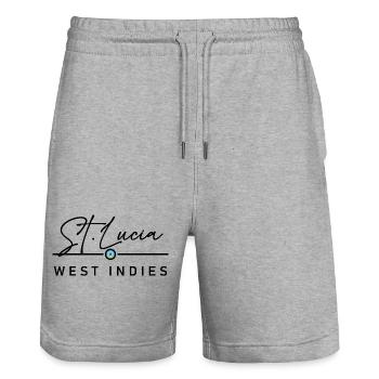 St. Lucia - West Indies - Caribbean - Stanley/Stella Trainer Unisex Organic Jogging Shorts - heather grey - Front - Nik (191cm) & Marisol (170cm)