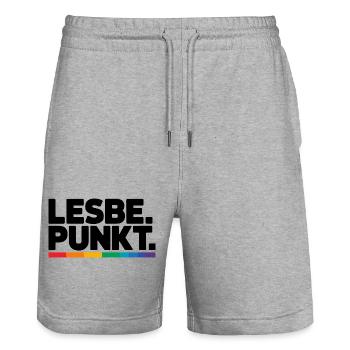  Lesbe Punkt Stolzer Lesbian Pride Spruch LGBT CSD - Stanley/Stella Unisex Bio Joggingshorts Trainer  - Grau meliert - Vorne - Nik (191cm) & Marisol (170cm)