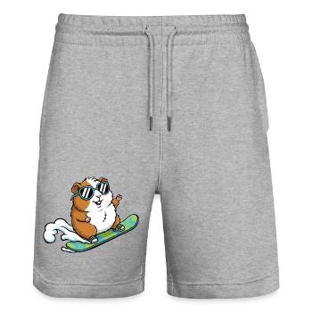 Snowboard guinea pig with sunglasses - Stanley/Stella Trainer Unisex Organic Jogging Shorts - heather grey - Front - Nik (191cm) & Marisol (170cm)