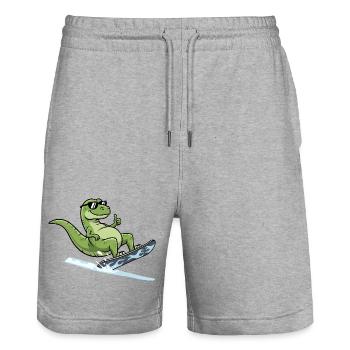 Surfeur dinosaure cool avec des lunettes de soleil - Short de jogging bio TRAINER Stanley/Stella unisexe - gris chiné - Devant - Nik (191cm) & Marisol (170cm)