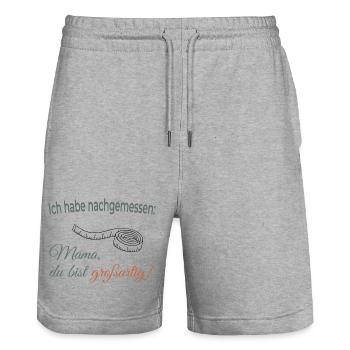 J’ai mesuré – Maman, tu es géniale ! - Short de jogging bio TRAINER Stanley/Stella unisexe - gris chiné - Devant - Nik (191cm) & Marisol (170cm)