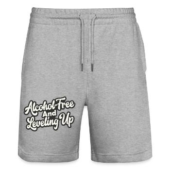 Alcohol-Free And Leveling Up - Stanley/Stella Trainer Unisex Organic Jogging Shorts - heather grey - Front - Nik (191cm) & Marisol (170cm)