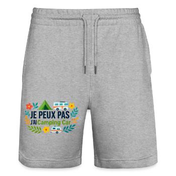 Camping Car et Fleurs Aventure - Short de jogging bio TRAINER Stanley/Stella unisexe - gris chiné - Devant - Nik (191cm) & Marisol (170cm)