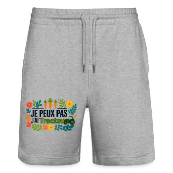 Je peux pas j'ai Tracteur - Short de jogging bio TRAINER Stanley/Stella unisexe - gris chiné - Devant - Nik (191cm) & Marisol (170cm)