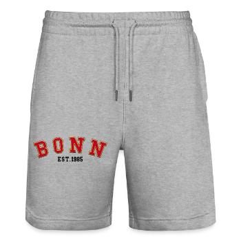 Bonn gegründet 1985 - Stanley/Stella Unisex Bio Joggingshorts Trainer  - Grau meliert - Vorne - Nik (191cm) & Marisol (170cm)