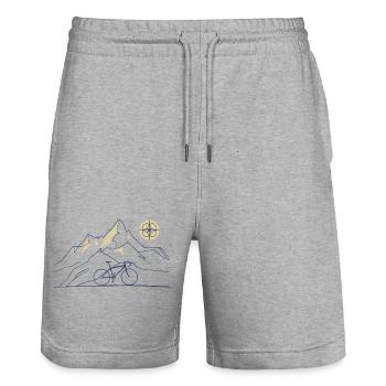 Bicycle Mountain Motif - Stanley/Stella Trainer Unisex Organic Jogging Shorts - heather grey - Front - Nik (191cm) & Marisol (170cm)